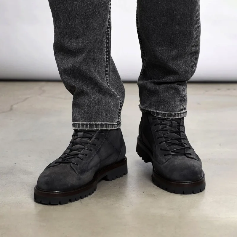 British Retro High-Top Fashion Thick Soles Warm Work Boots Men's Shoes Autumn Winter Snow Outdoor Cow Suede Western Boots Male