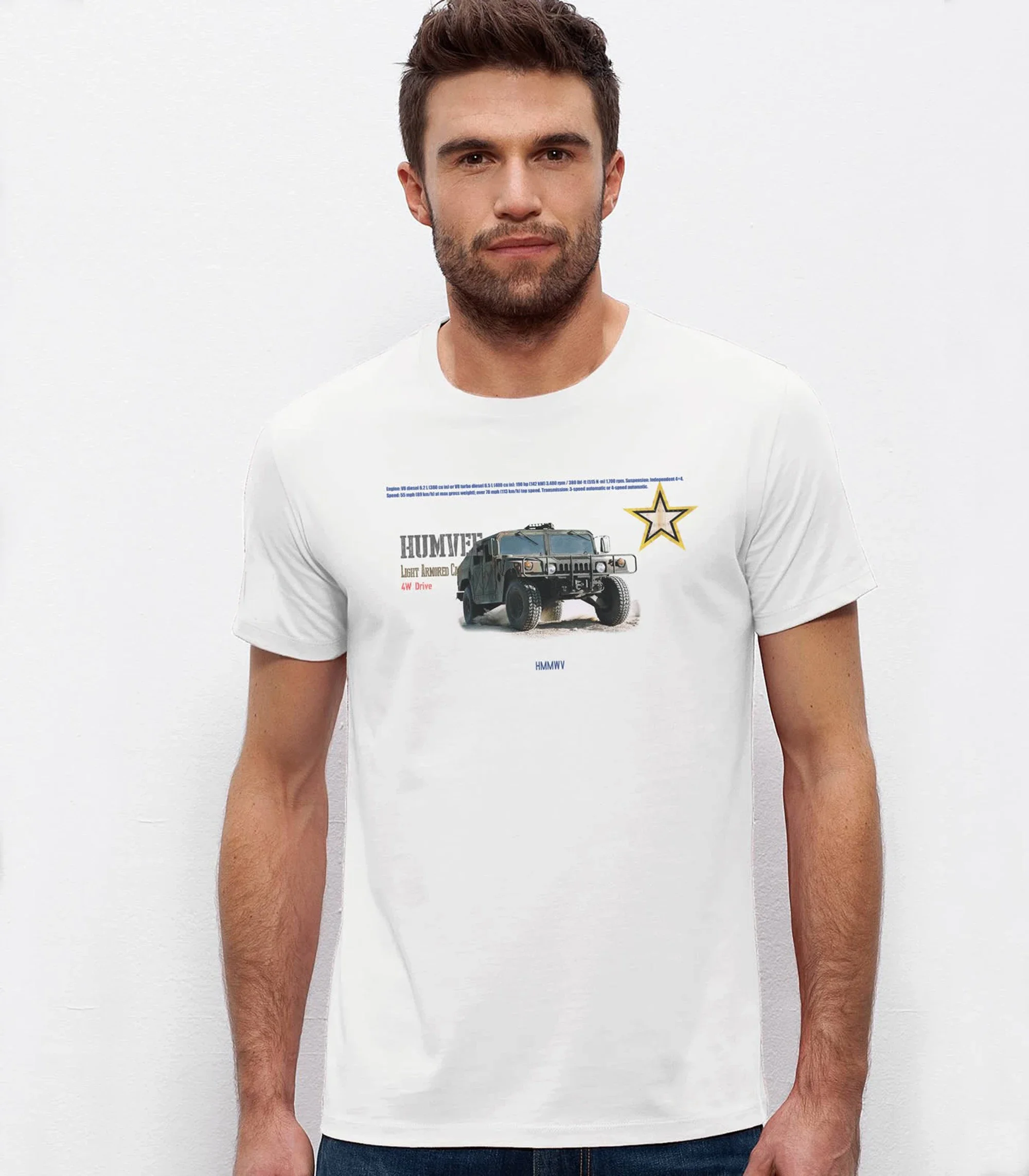 US Army Military Vehicle Humvee Light Armored Car T-Shirt 100% Cotton O-Neck Short Sleeve Summer Casual Mens T-shirt Size S-3XL