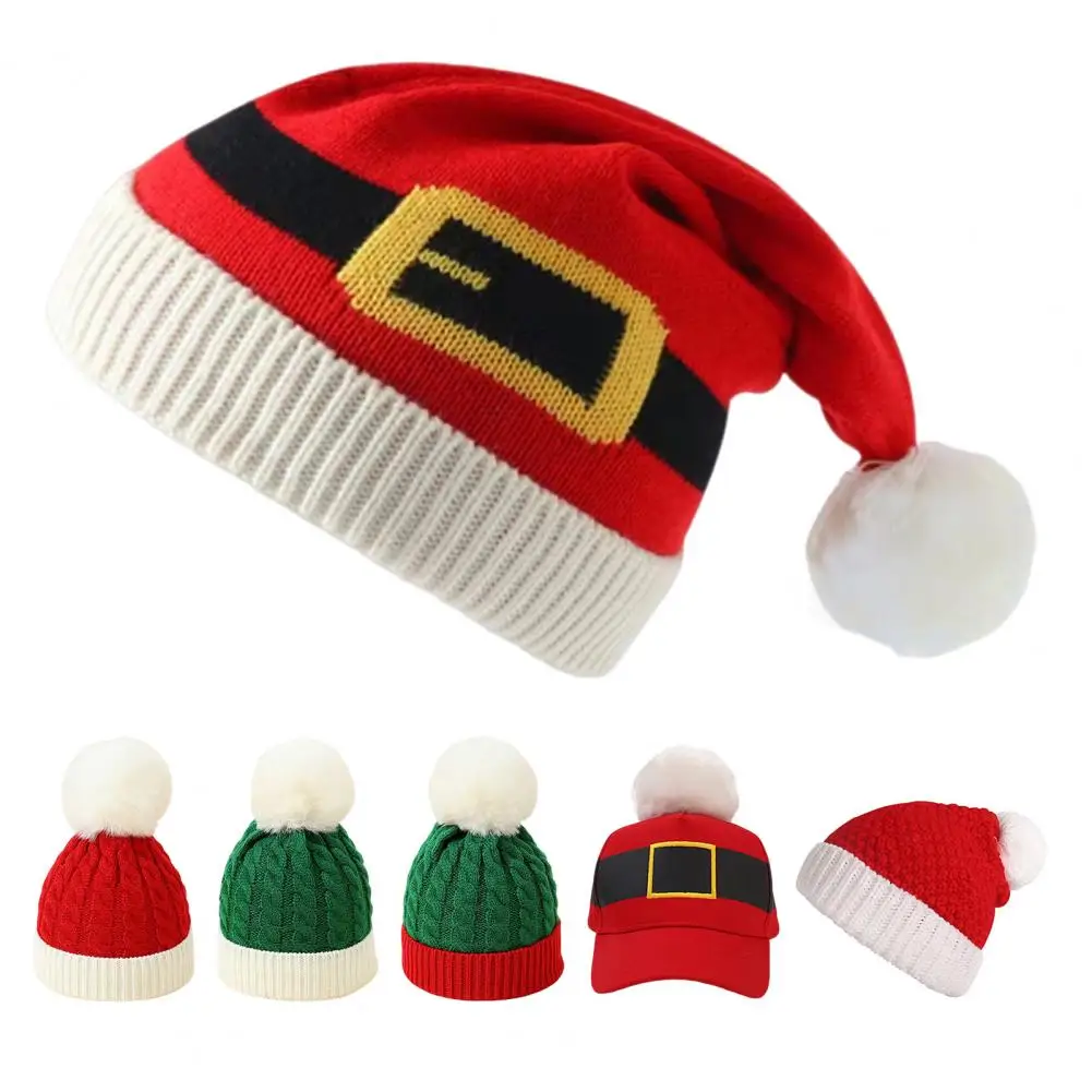 Santa Claus Hat with Pompom Women Men Christmas Beanie Hat Peaked Cap Unisex Winter Christmas Hat for Festival Photo Props