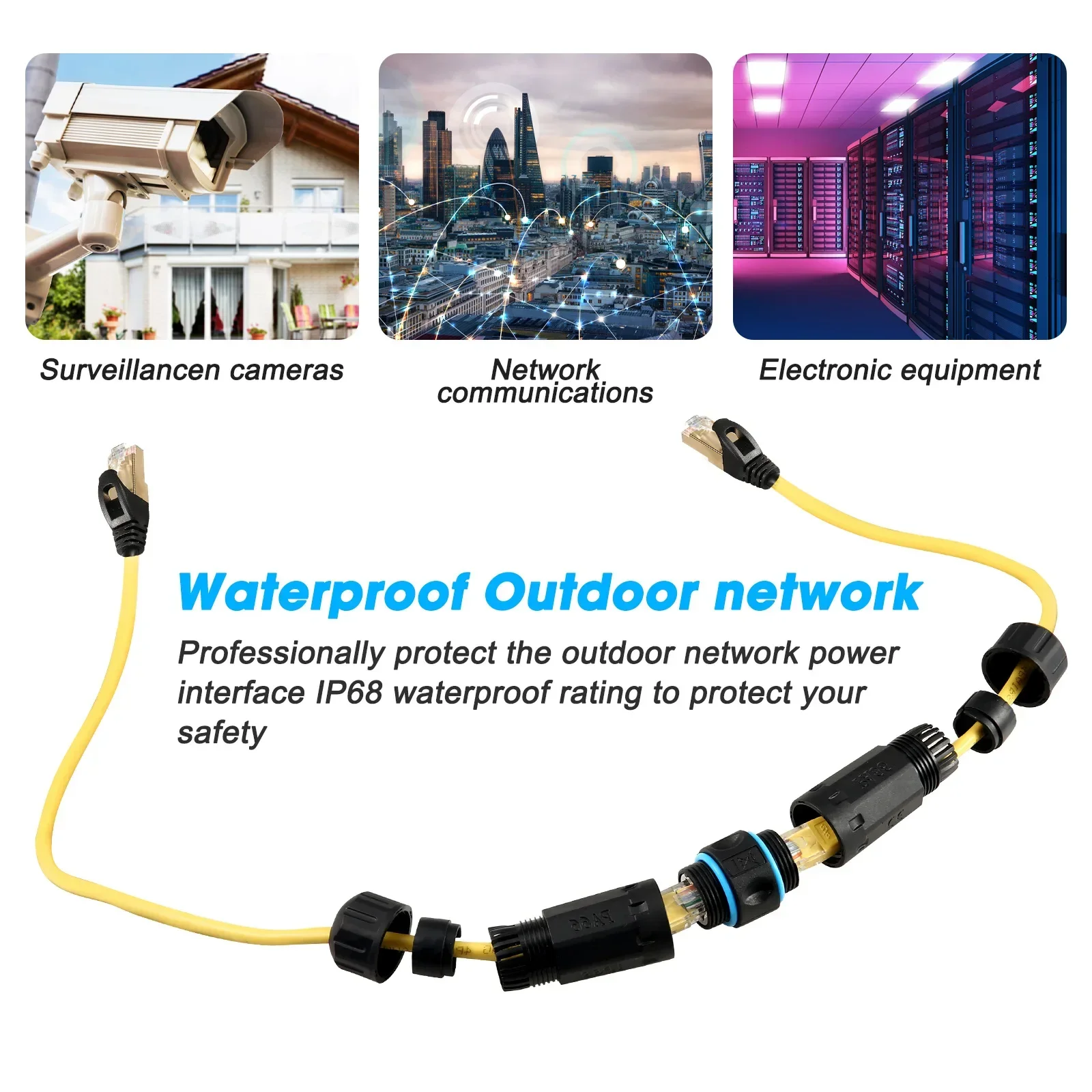 CAT6 RJ45 Waterproof Mount Panel Socket Wire IP68 8P8C RJ45 Male to Female Network Connector Ethernet Cable Connection Extender