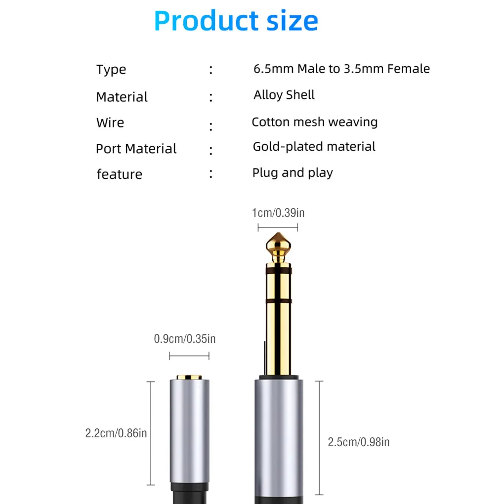 6 5mm Male to 3 5mm Female Jack Cable Player Transmission Audio Adapter