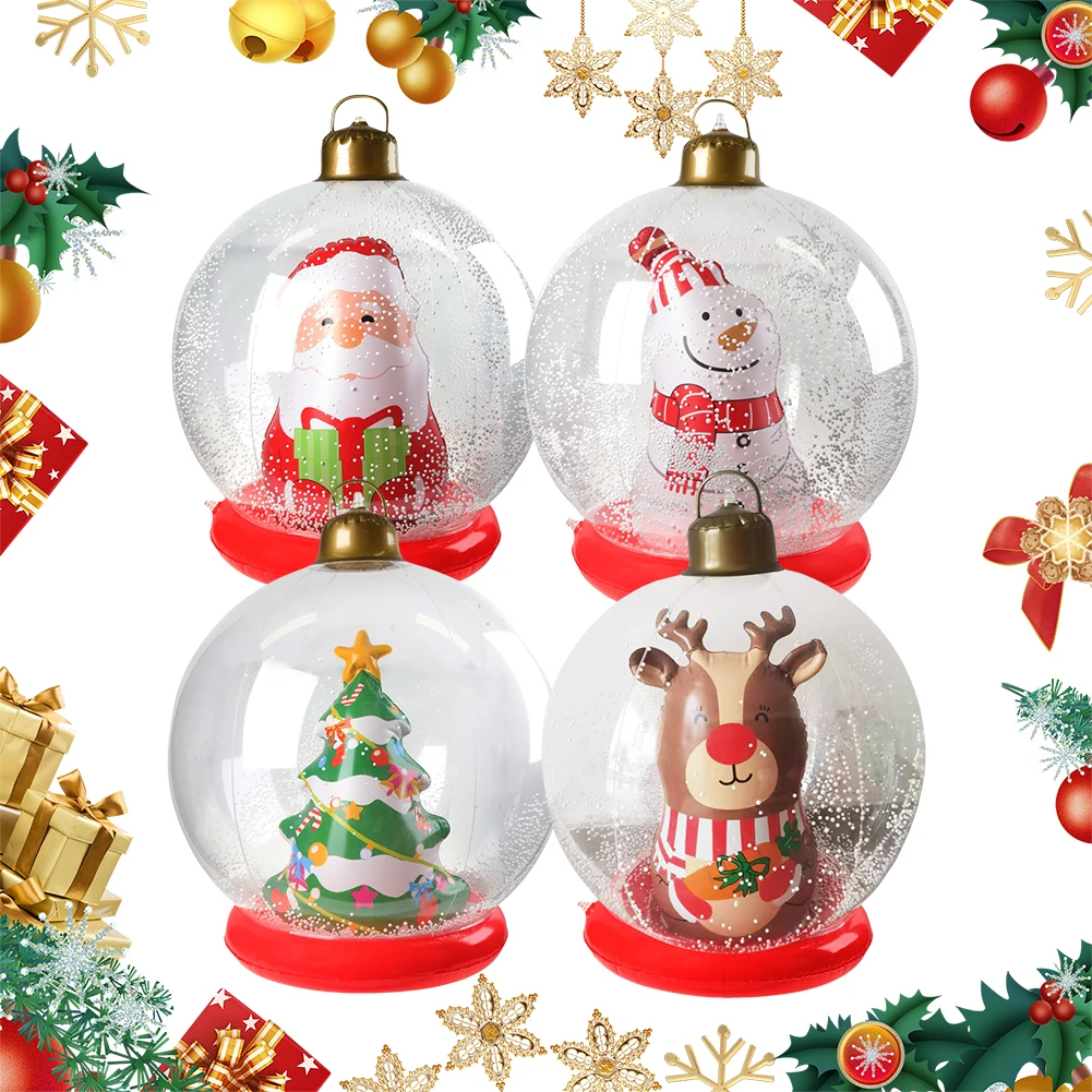 60CM PVC Inflatable Christmas Ball Giant Inflatable Christmas Balls with RGB Light W/ Remote Christmas Decorations Ball Sets