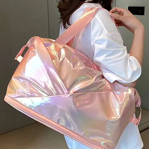 여성용 레이저 다채로운 대용량 접이식 여행 짐 보관 가방, 스포츠 체육관 요가 핸드백, 방수 숄더백 Best5