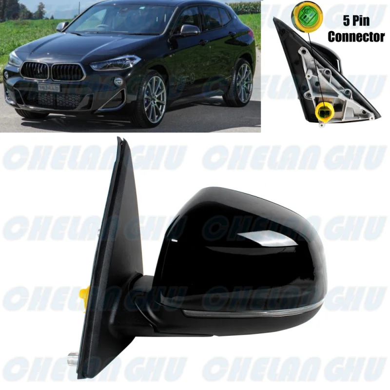 Left Side 5 Pins Black Painted Heated Electric Adjust Power Fold Mirror Assembly 51167364013 For BMW X5 F15 2014 2015 2016 2017