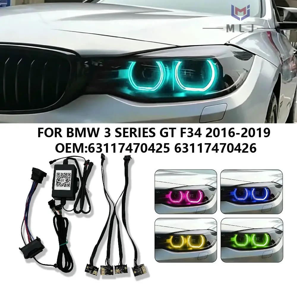 63117470425 63117470426 RGB 64 Colors LED Headlight DRL Harness Plug For BMW 3 Series GT F34 2016-2019 Modify Accessories ﻿