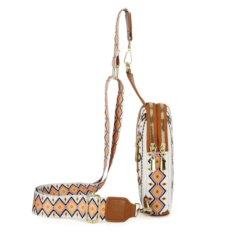 Bolso cruzado pequeño estilo étnico bohemio con cremallera de lona para el pecho, correa para el hombro, bolso individual para mujer, bolso cruzado para teléfono móvil