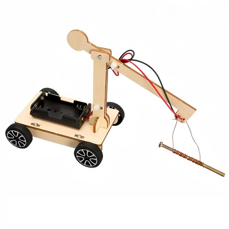 Kids DIY Wooden Electric Electromagnet Crane Science Experiment Model Building Kits Creative Early Learning Education Toys Gift