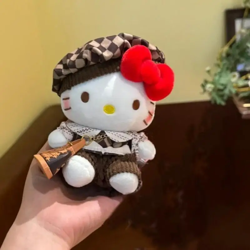 Sanrio Hellokitty porte-clés en peluche rétro amour habiller Kt peluche poupée porte-clés sac à dos pendentif enfants jouet voiture pendentif