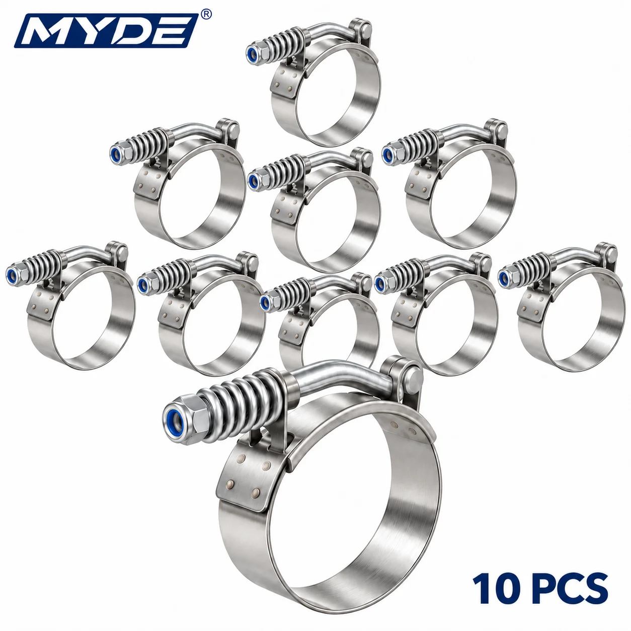 T-Bolt Hose Clamps Stainless Steel Turbo - 10 pièces, colliers de serrage à
