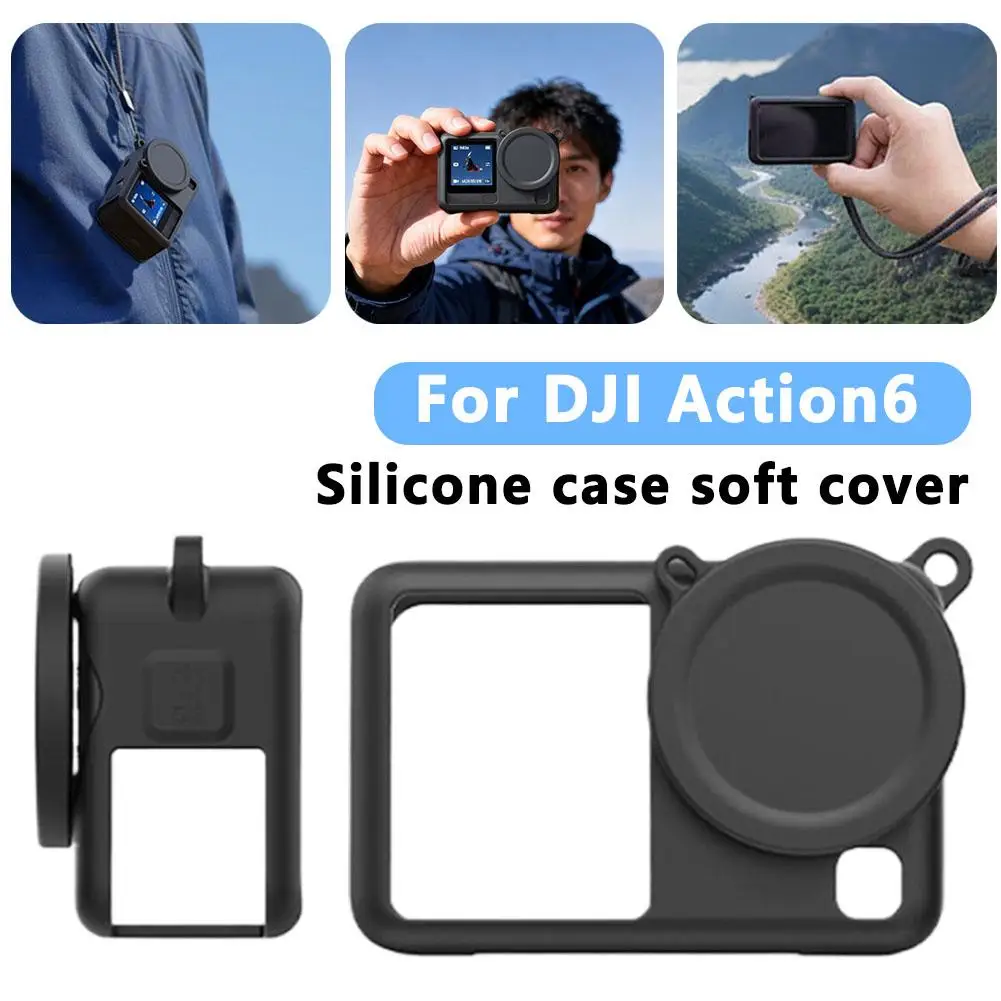 ل Dji Action6 غطاء من السيليكون غطاء حماية ناعم غطاء الجسم مع غطاء العدسة ملحقات حماية مطاط السيليكون #1