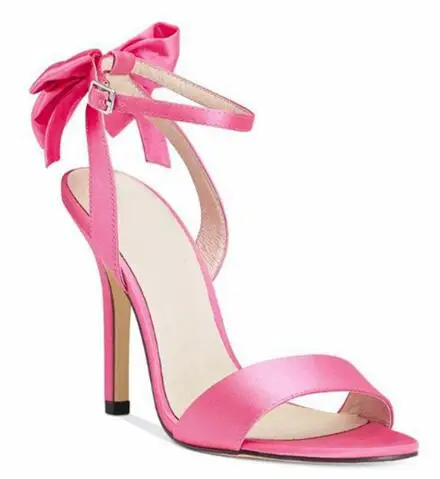 

Elegant Women Pink Blue Silk One Line Ankle Buckle Butterfly Knot Back Stiletto Heel Summer Sandals Lady High Heel Banquet Shoes