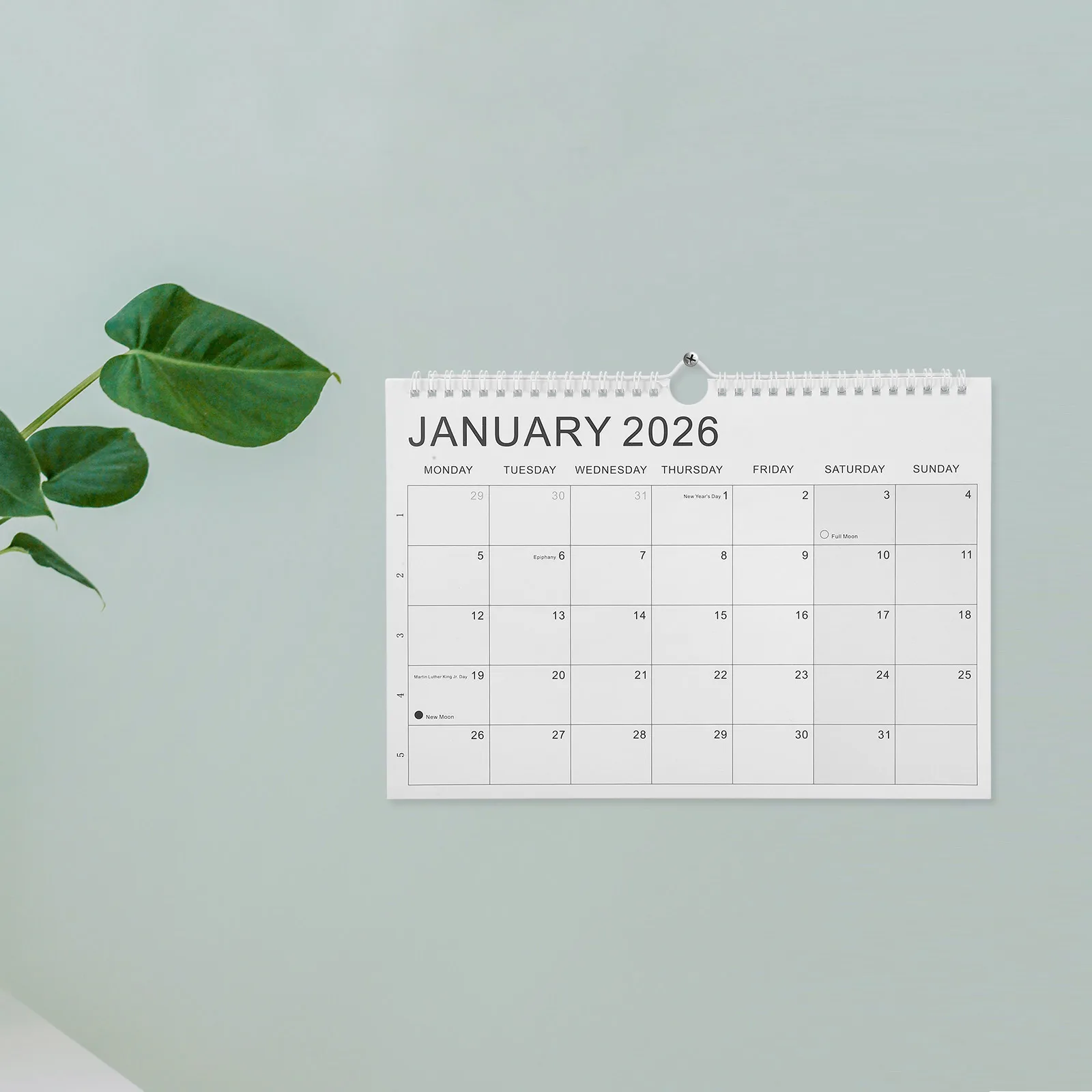 Wall Calendar Planner Jan 2026-Jun 2027 Spiral Binding Large Monthly Blocks Multi-National Holidays Hook Family Academic School