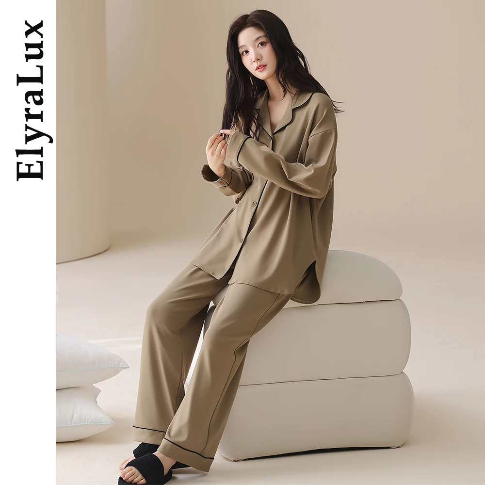 

ElyraLux Pure Cotton Ladies Sleepwear Long Sleeve Loose Comfortable Home Clothes Set Autumn New Arrival Hight Quality Pajama