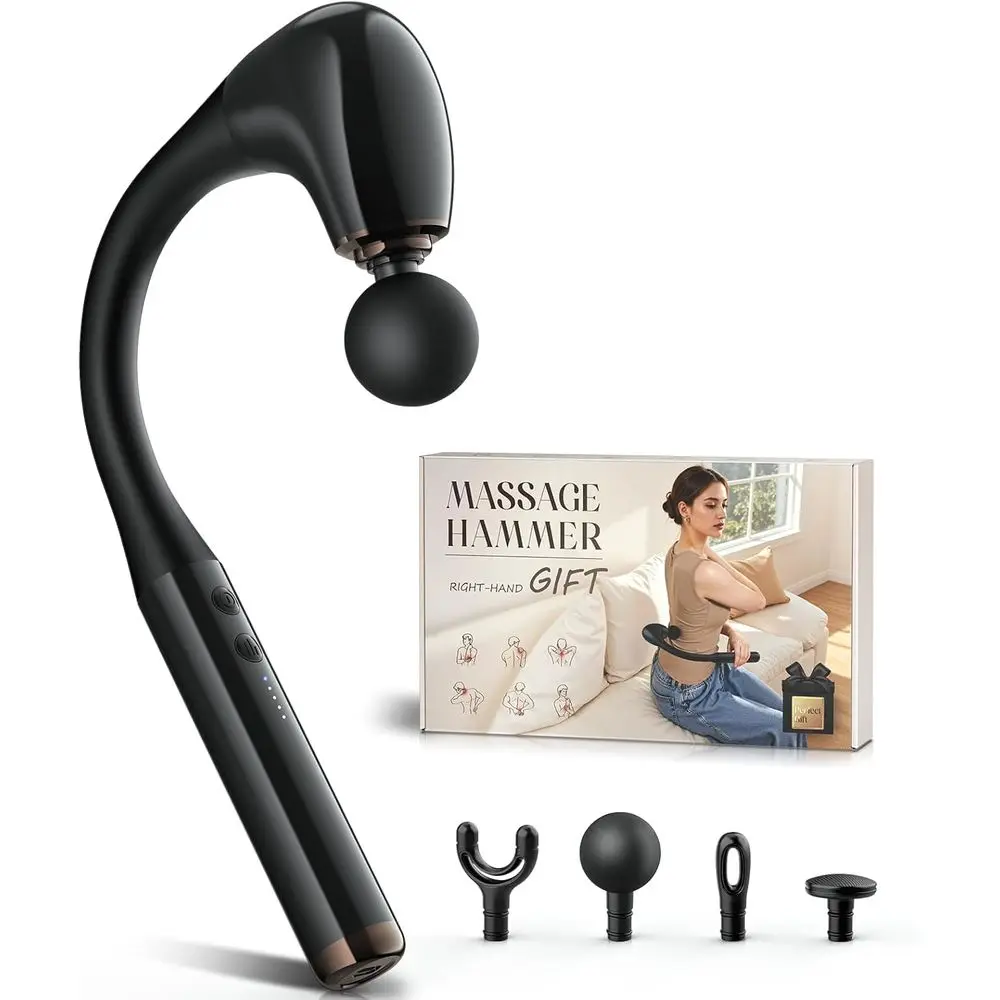 

10mm Deep Tissue Massage Gun with Extended Handle for Portable Muscle Relief on Back, Shoulders, Waist & Legs