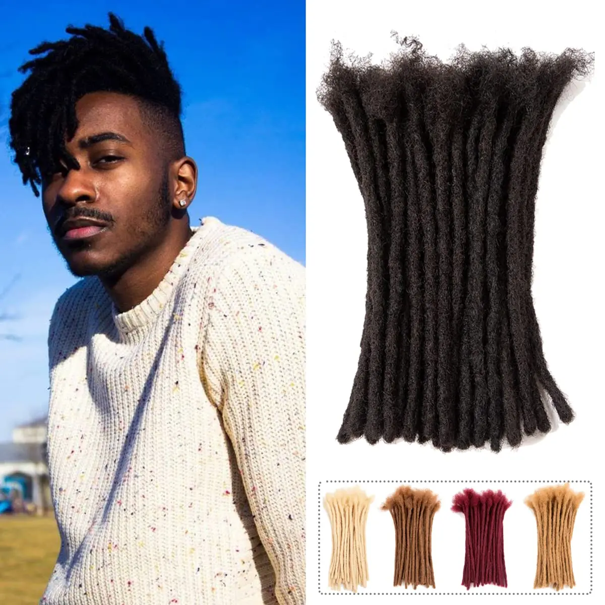 BLACK SYAR Natural Afro Dreadlock Locs Bundles for Men and Women, Human Hair crochet  Extensions, 10 Strands Loc, 8 inch，3g/pack