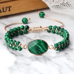 Classic Malachite Natural Stone Bracelets&Bangles 4MM Round Beads Egg Shape Pendant Yoga Meditation Adjustable Jewelry Women Man