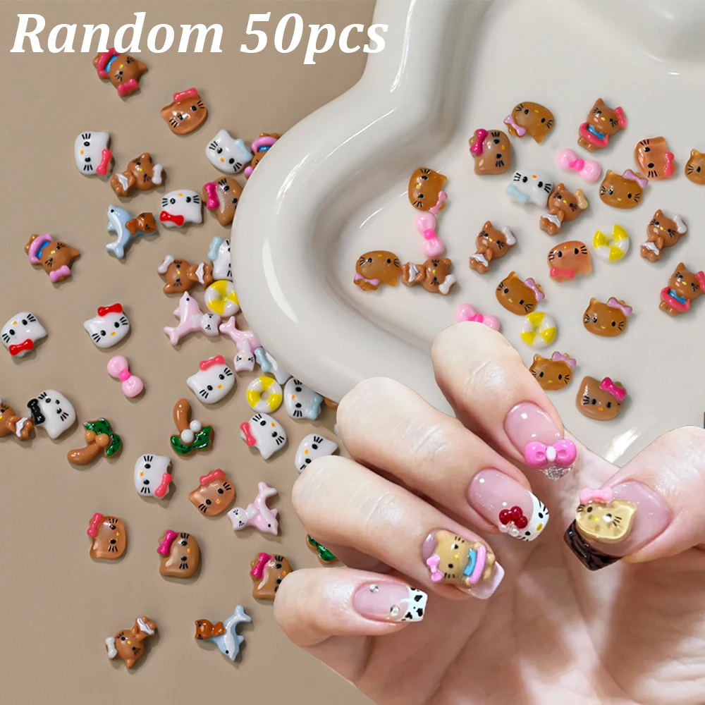 

50 шт., смешанные летние загара, голова Hello Kitty, украшение для ногтей, мороженое Kuromi Melody, подвески для ногтей Y2k, детали для маникюра Kawaii для девочек