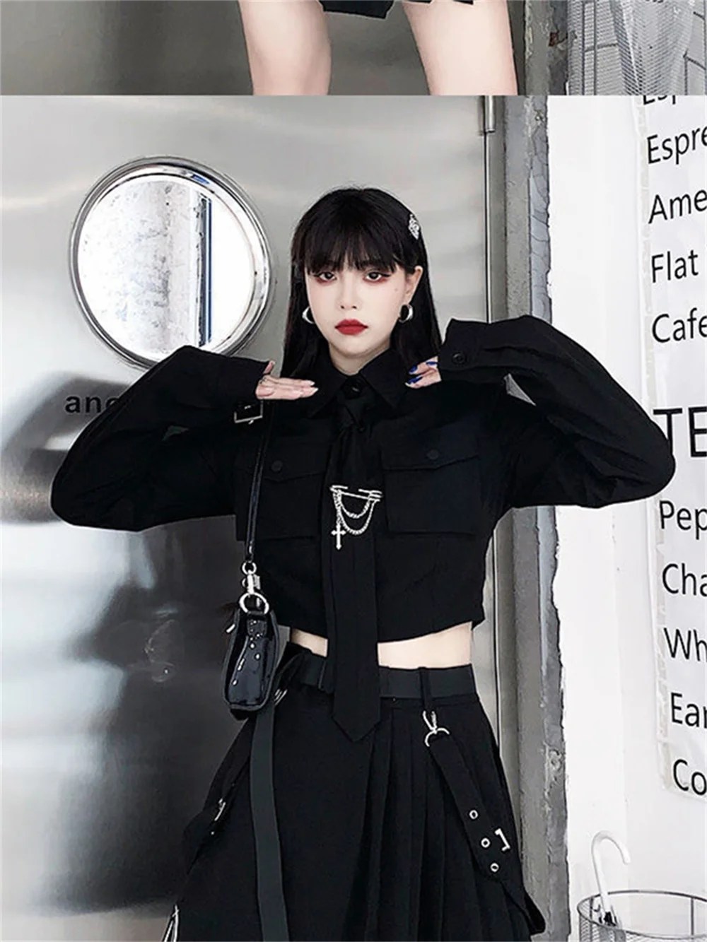 Japoński JK Goth spódnica 2 sztuk koreański 2 sztuka garnitur Punk Oversize 4XL zestaw Academia estetyczne spódnice czarny Kawaii Kpop Emo Alt 2pc