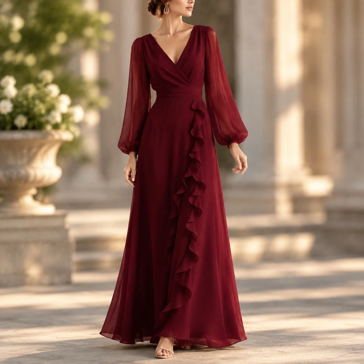Slim Fit V Neck Gown Mid Waist Socialite Style with Dresses Wedding Guest Sleeveless Elegant Glamour Pullover Autumn for Women