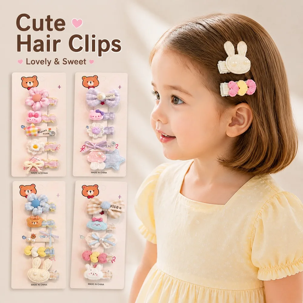 Cute Baby Hair Clips Set for Girls Bow Flower Bunny Hair Accessories Toddler Kids Snap Clips Soft Fabric Hairpins Children Gift