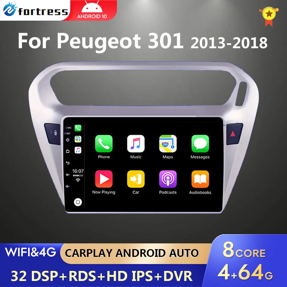 

RAM 4G+ROM 64G Android 10 Car Video Multimedia Player GPS Navigation for Peugeot 301 Citroen Elysee Radio 2013-2018 2 din Stereo