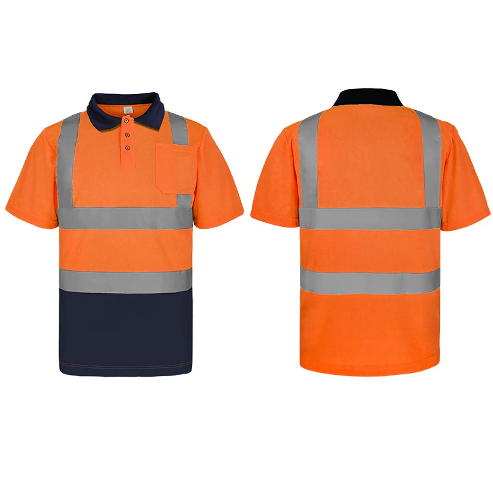Reflective Safety T-shirts Construction Site High Visibility Working Clothes Summer Breathable Quick Drying Polo Shirt