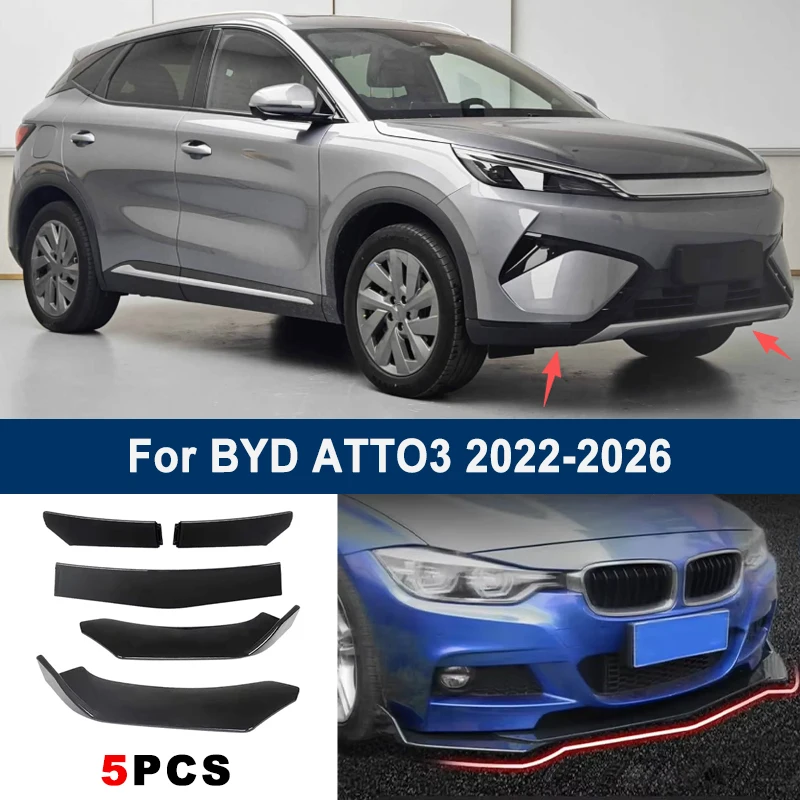 

Adjustable 5Pcs Sectional Front Spoiler Lip For BYD ATTO3 2022-2026 Front Bumper Splitter Car Exterior Sport Body Kit