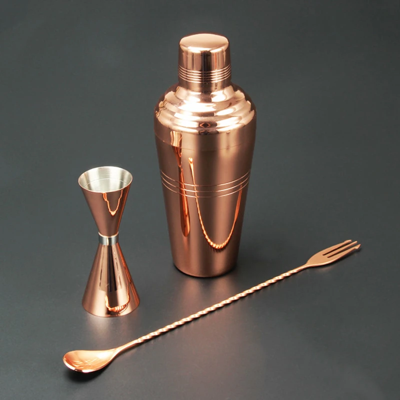 Cocktail Shaker Bar Set Copper Plated Shaker Barware Set - 3 Pieces Bartender Kit Barware