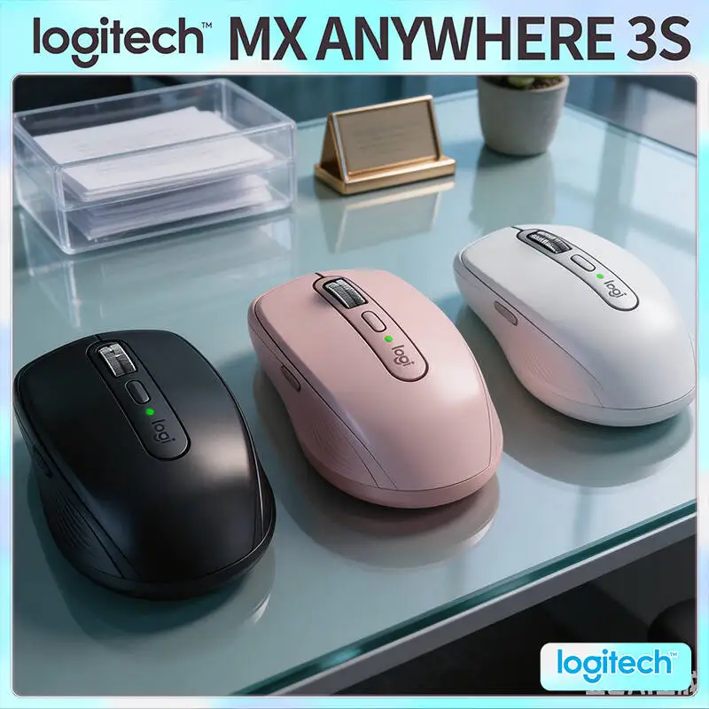 Ergonomic Logitech MX Anywhere 3S Mouse - 8K DPI, Hyper-Scroll, Silent Click, 3-Device Connect, USB-C Charge for Market Travel