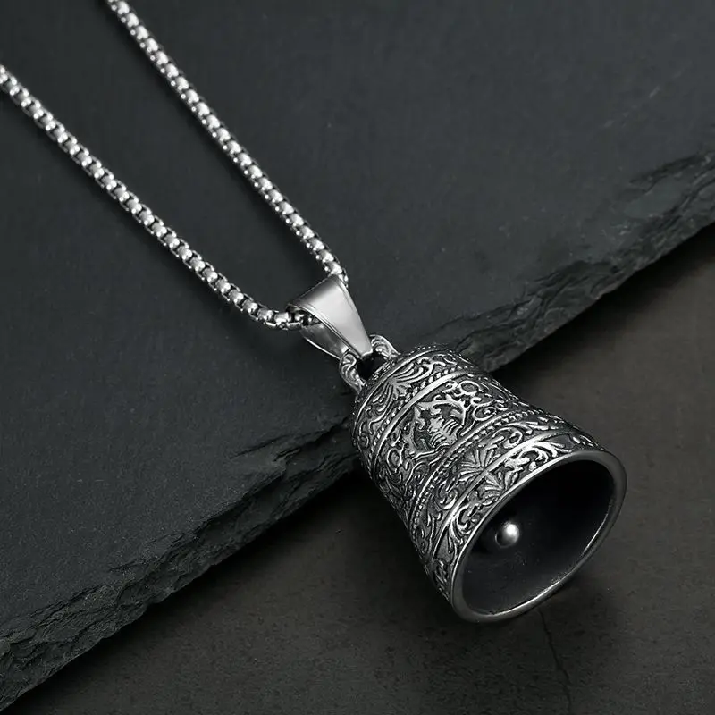Tang Dynasty Grass Pattern Stainless Steel Casting Lion Head Crown Exorcism Bell for Home Decor