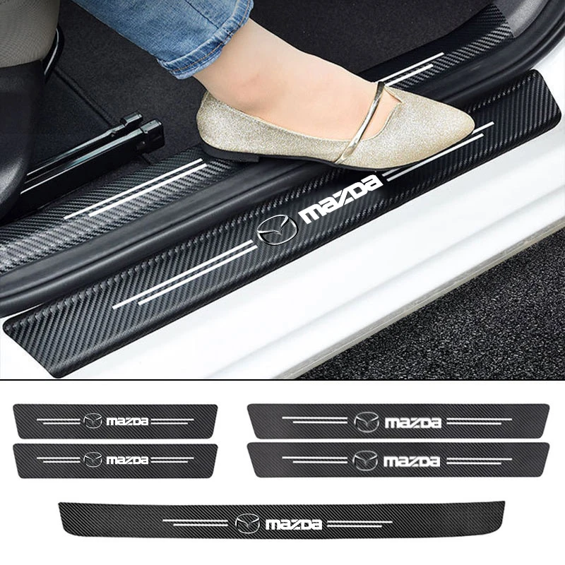 Car Door Sill Protector Carbon Fiber Threshold Stickers for Mazda 3 bk bl bj bn 323 Axela Atenza CX-3 CX-4 CX5 CX-7 CX-9 Auto