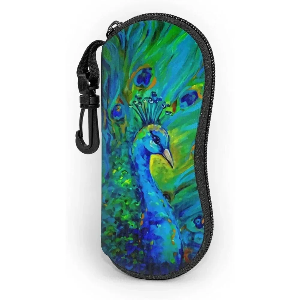 Colorful Peacock Glasses Case Pouch Prints Zipper Soft Eyewear Storage Box Outdoor Travel Portable Anti-Pressure Sunglasses Bag