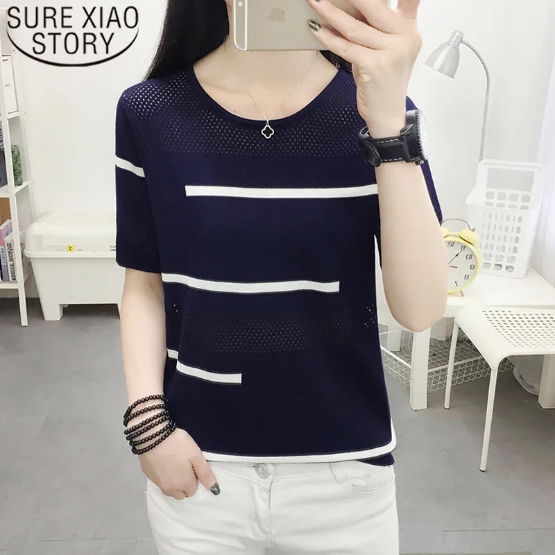 Blusa Mujer De Moda 2020 Mùa Hè Mới Băng Lụa Nữ Áo Dáng Rộng Chắc Chắn Nữ Tay Ngắn Cổ Tròn Trắng áo Kiểu Nữ Blook 8755 50