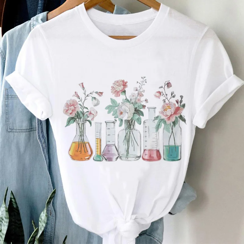 Watercolor Flower Style Trendy Clothing Fashion Versatile T-Shirt Cartoon T-Shirt Summer Women's Printed Pattern Casual Top T-Sh