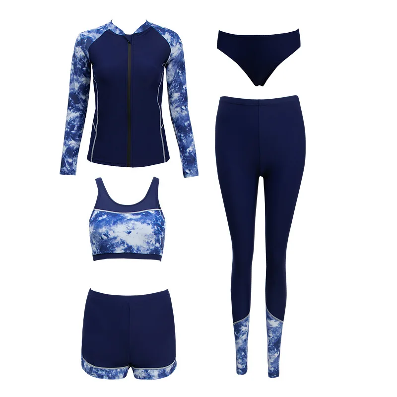 Rash Guard Women 2024 Full Swimwear Long Sleeve Swimsuit 5-Piece Pants Sunscreen Sport Surfsuit Snorkeling Bathing Suit Monokini