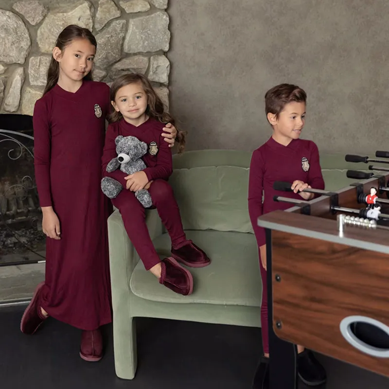 AP emblem Modal pj's black burgundy beige ropa a juego para la familia, niños, niñas, ropa informal de otoño e invierno