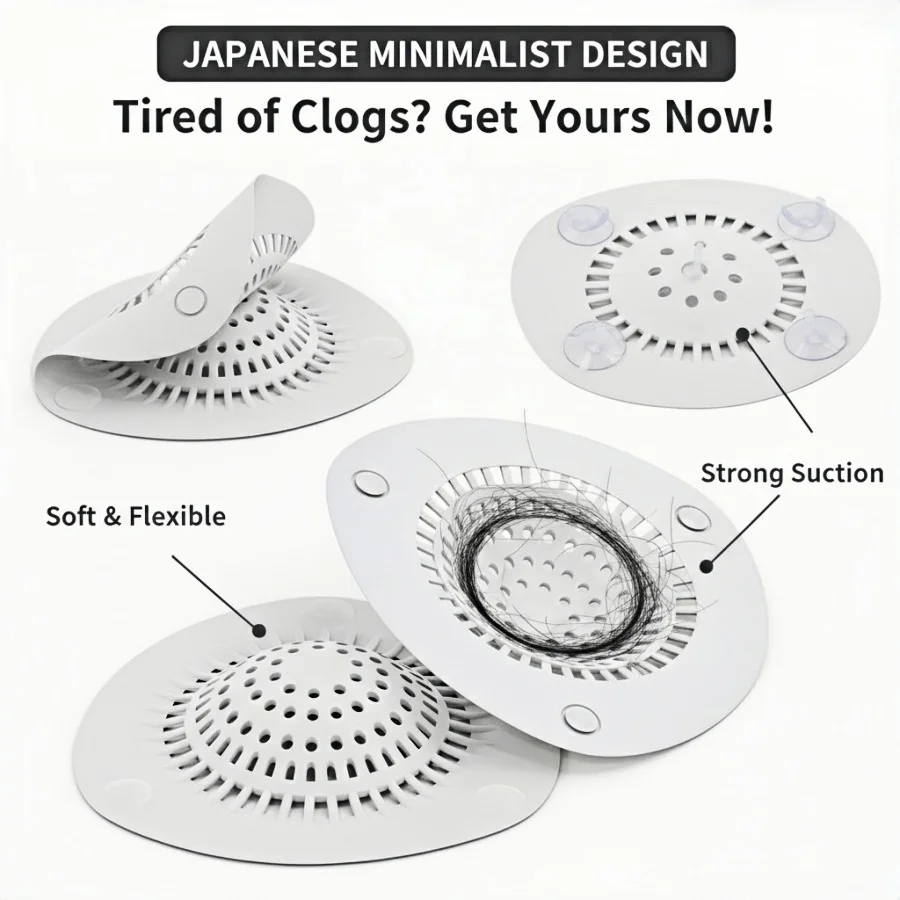 

Силиконовая заглушка для слива волос - Защита от засоров для душа и ванны с присоской - Белый фильтр-пробка для раковины