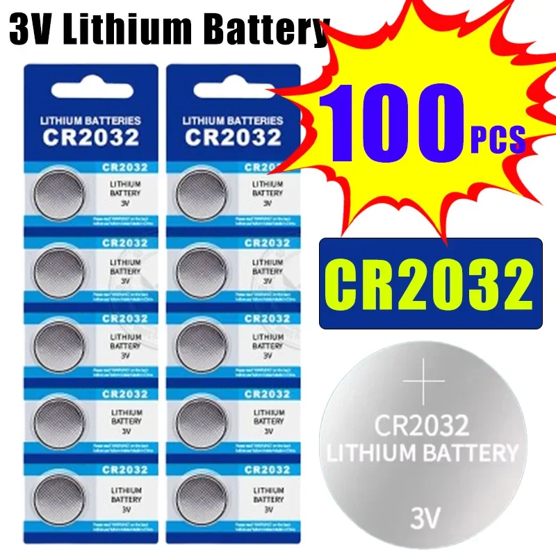 100pcs CR2032 CR 2032 3V Lithium Battery For Watch Calculator Clock Remote Control Toys Button Coins Cell 10pcs Lithium Battery