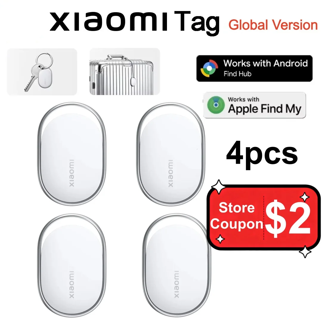 

Умный трекер Xiaomi Tag 4 Pack с Bluetooth 5.4, водонепроницаемый (IP67), совместим с Apple Find My и Google Find Hub, для отслеживания детей