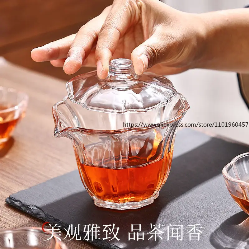 8-Piece Glass Gongfu Tea Set Teapot Tea Separation Cups Suitable for Home Office Use