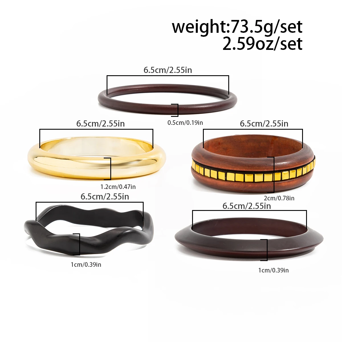 Ingemark 5-teiliges Set Vintage Acryl-Holz Runde Armreifen für Frauen Ethnische Mehrlagige Stapelbare Breite Armbänder Party-Schmuck – Detail 5