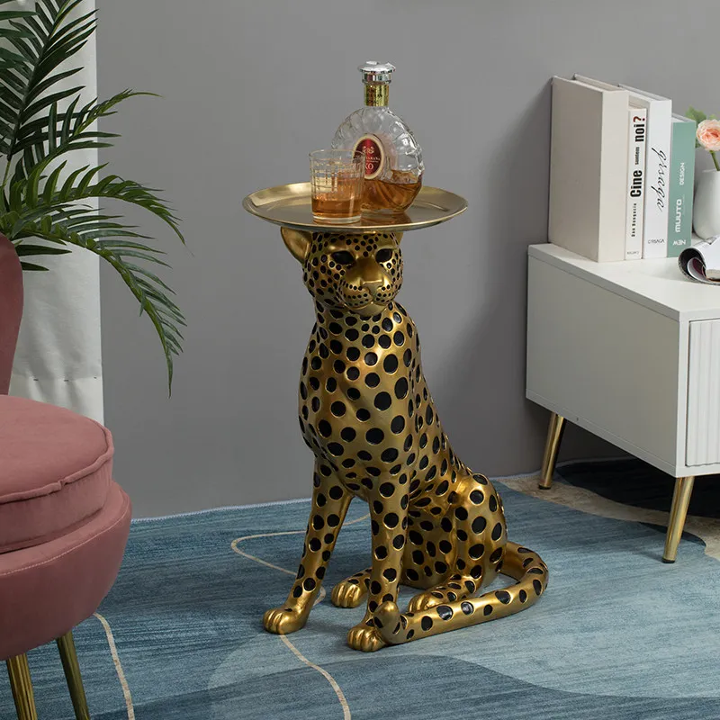 Luxury Metal Tray with Leopard Holder,Elegant TV Console Decor,Living room item storage rack,Feng Shui Wealth Display Shelf