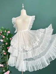 Wear A Dress Lo Skirt Before and After, Court Style Lolita Apron Veil Skirt Strap Dress.Mesh Cover Up