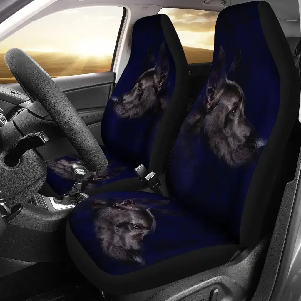 Black Great Dane Dog Art Print Car Seat Covers Set 2 Pc, Car Accessories Seat Cover