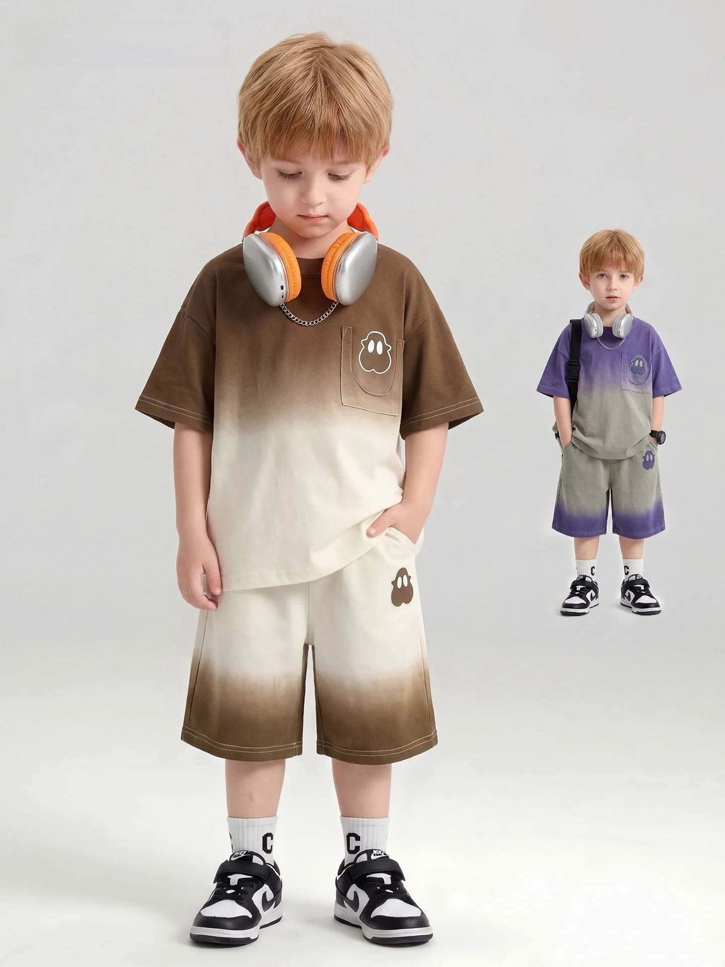 boys-gradient-set-lightweight-summer-casual-two-piece-suit-short-sleeve-shorts-children's-clothing-korean-style-outfit-for-kids