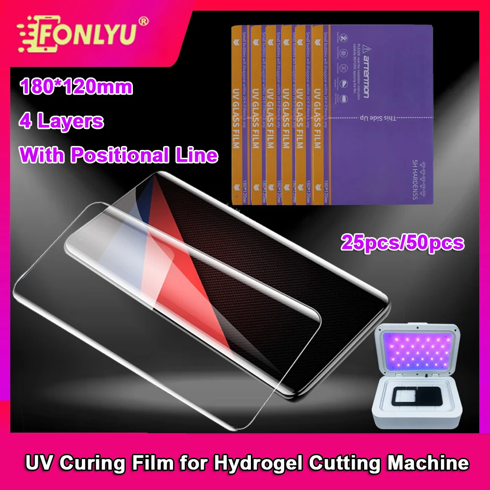 

FONLYU UV Fiber Glass Film Phone Screen Protector Mobile Hydrogel Sheets for Cutting Machine Skin Full Cover Glue Curing Micas