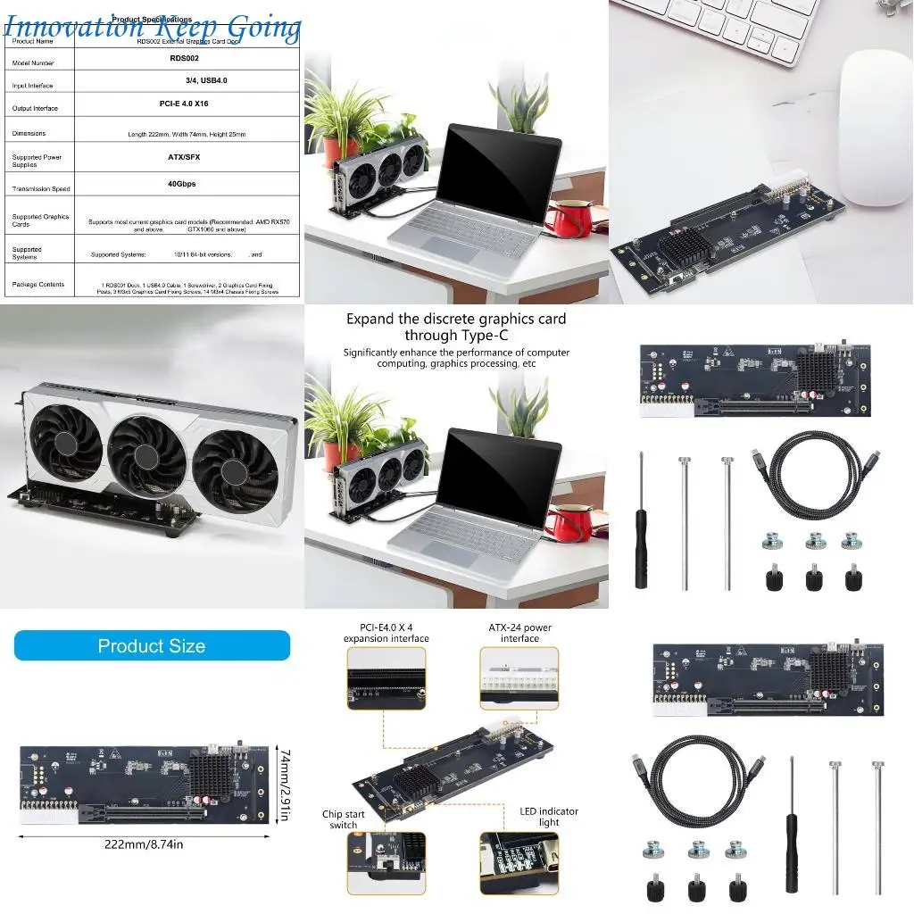 E65C USB4.0 Type C External GPU Docking Station 40Gbps Supports Multiple GPUs including RTX3060 Easy Installation