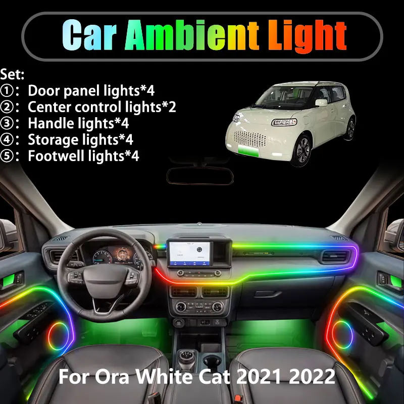 

Для Ora White Cat 2021 2022 R2 Great Wall 2/18 в 1, автомобильное окружающее освещение, светодиодные фонари для багажника, интерьерные светодиодные фонари USB RGB Ensemble Streamer