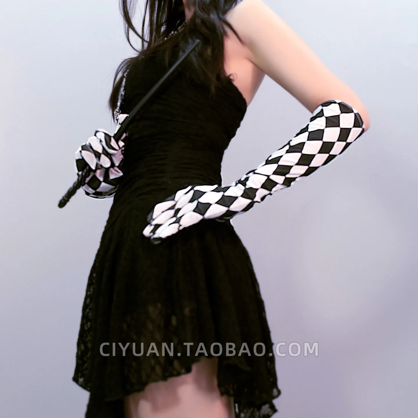 Black White Diamond Pattern Punk Lolita Magic Gloves Subculture Hand Sleeve Arm Sleeve Cosplay Accessories Fingerless Gloves