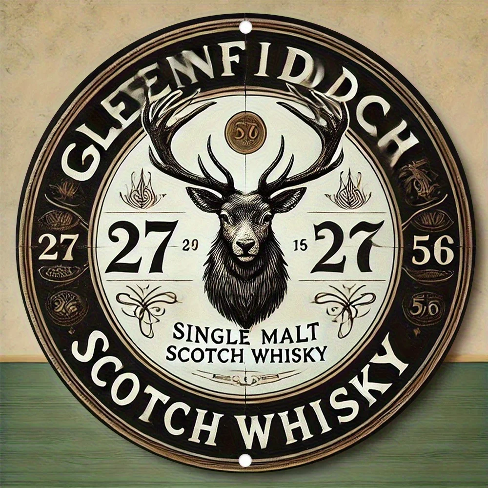 Letrero de Metal Vintage Glenfiddich Single Malt Scotch Whisky, auténtico diseño de cabeza de ciervo y esfera Vintage, Po de aluminio resistente, 1 ud.